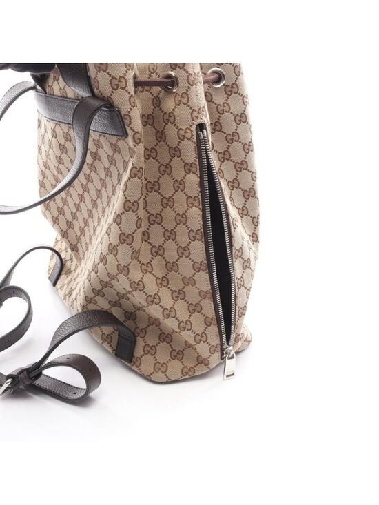 Gucci Backpack Beige Dark Brown Canvas Leather main image 7